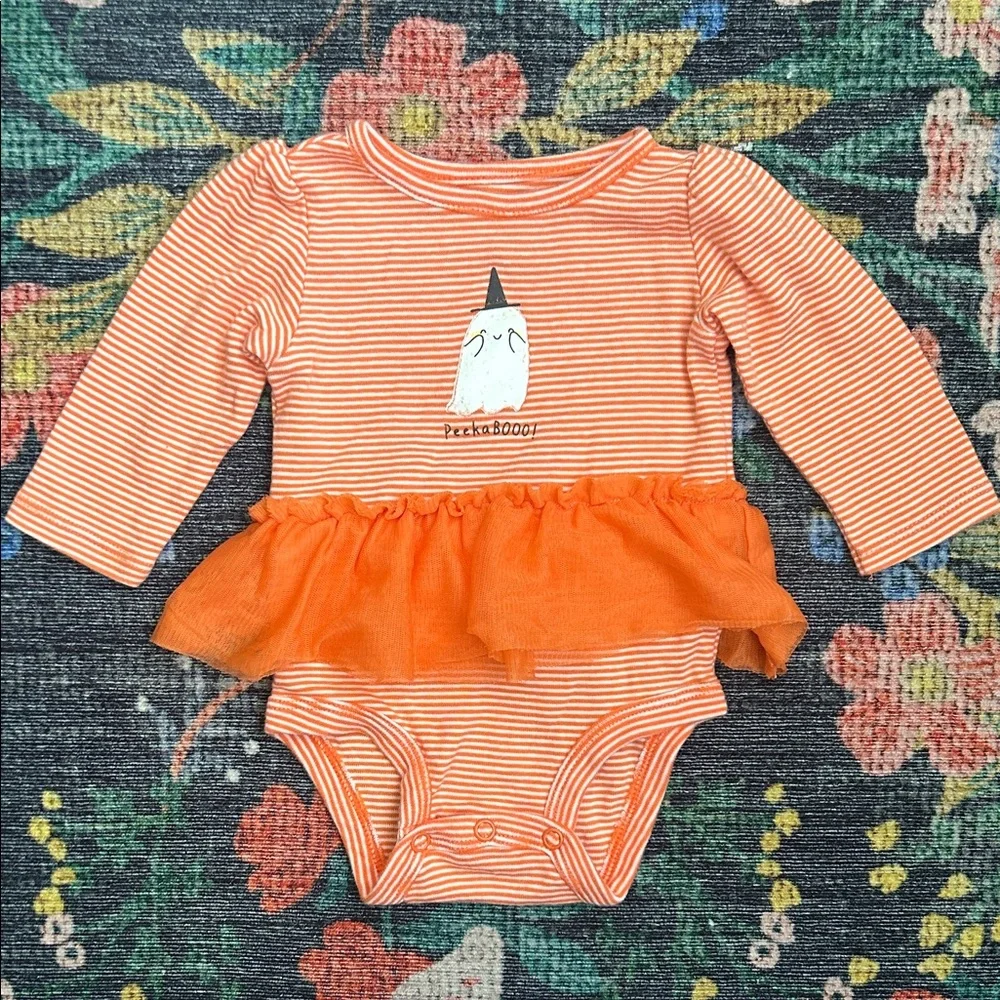 Carter’s Halloween Peekaboo Ghost Striped Tutu Onesie, Size 3 Months